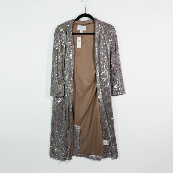 NEW Mare Mare x Anthropologie Sequin Glitter Embellished Longline Duster Sweater - Picture 1 of 4